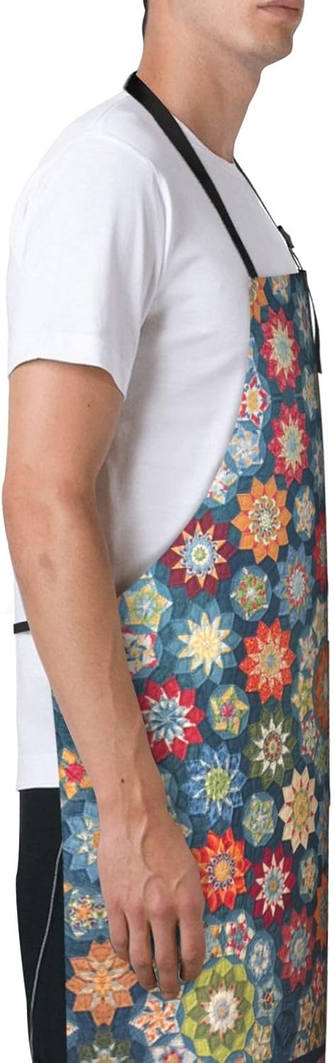 Bohemian Flower Print 28x33 In Adult Kitchen Apron with Pockets Versatile Chef Smock for Cooking Baking