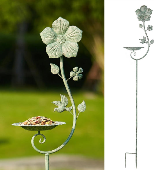 59" H Metal Bird Feeder with Stake,Vintage Freestanding Bird Feeder Tray,Bird Baths for Outdoors,Yard Lawn Decorative Garden Stakes