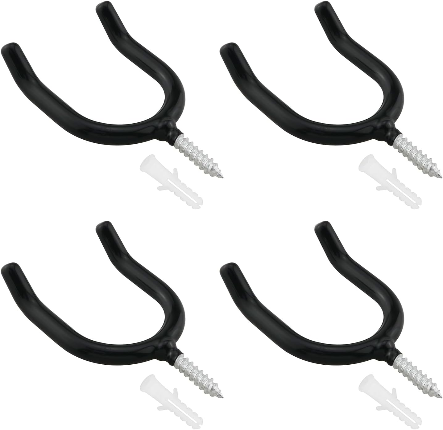 4PCS Screw In U shaped Hook Heavy Duty Wall Mounted Practical Hanging Hook for Garden Tools Shovels Rakes Rack Black