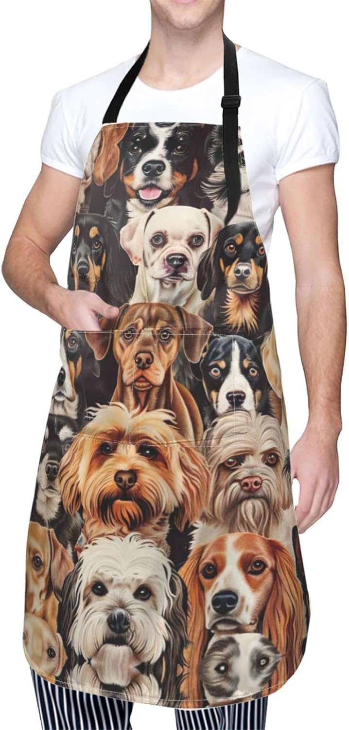 Dogs pattern print Waterproof chef's apron with pocket apron for kitchen cooking baking barbecue and gardening
