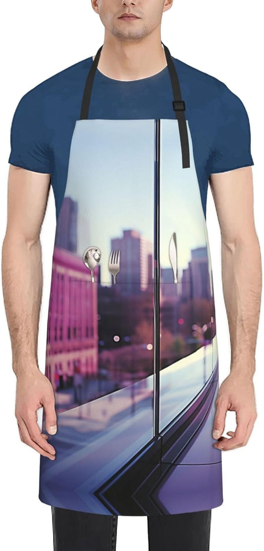 City Night Balcony Skyscrapers print Waterproof apron with pocket adjustable cooking apron for adult kitchen bibs to bake