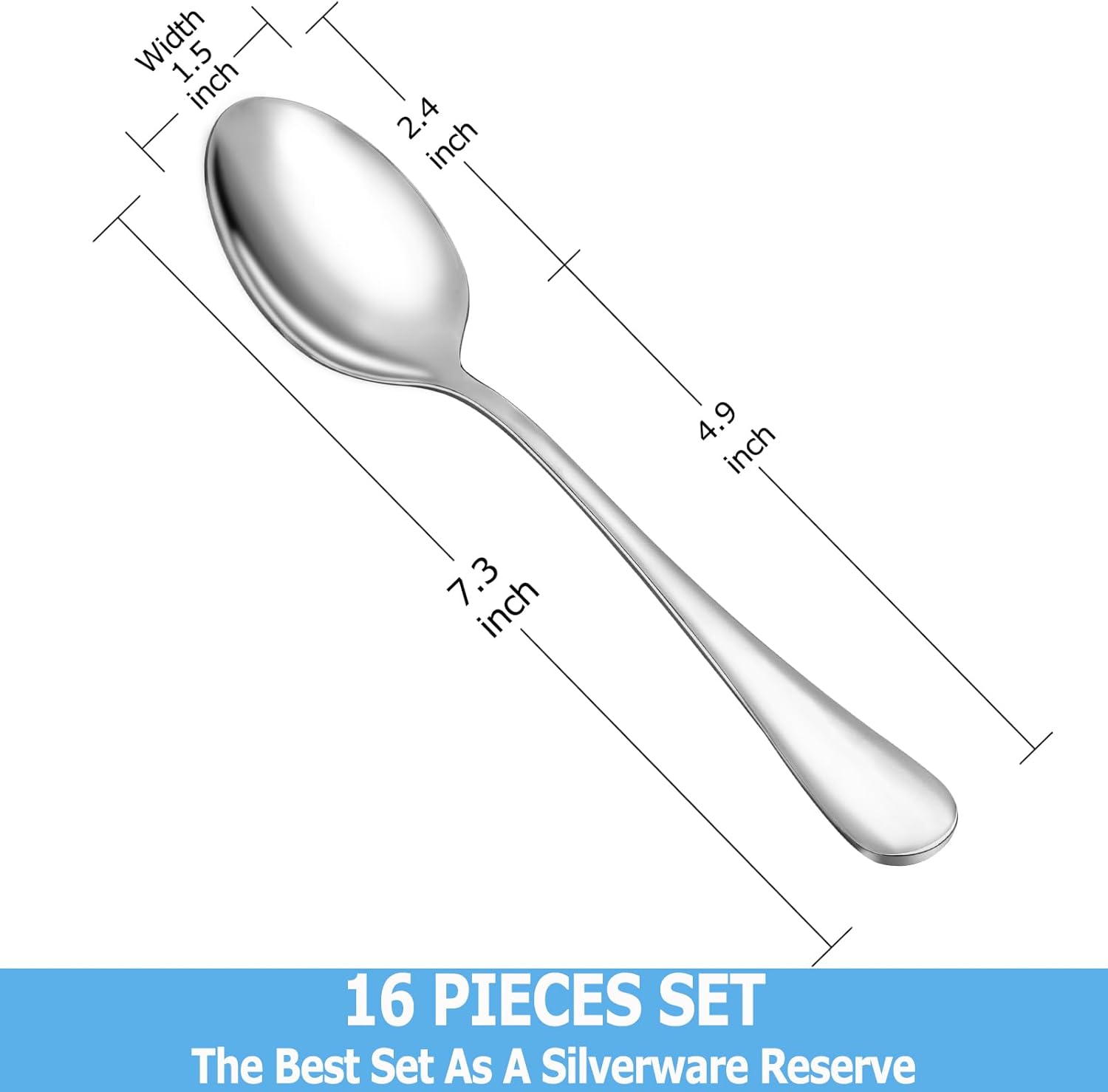 Dinner Spoon Set,16 Pcs 7.3" Tablespoons,Premium Food Grade Stainless 