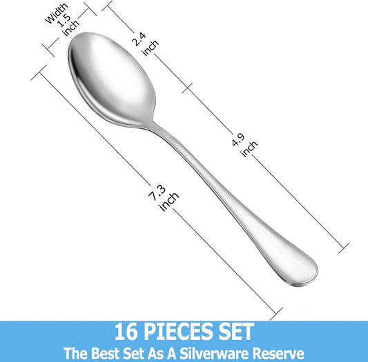 Dinner Spoon Set,16 Pcs 7.3" Tablespoons,Premium Food Grade Stainless Steel Spoons,Durable Metal Spoon,Tablespoon,Silverware Spoons Only,Mirror Finish & Dishwasher Safe,Use for Home,Restaurant