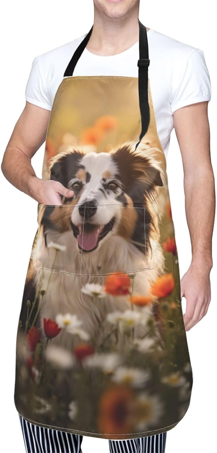 Cattle Dog Florals print Waterproof apron with pocket adjustable cooking apron for adult kitchen bibs to bake