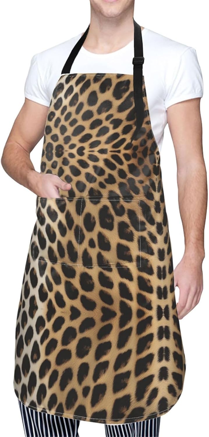 YANYU Leopard Print Print 28x33 In Kitchen Apron Stylish Chef Apron wi