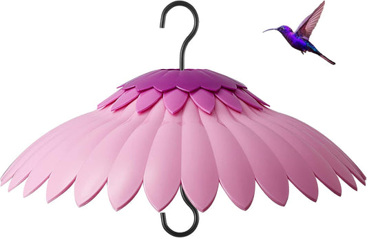 Bird Feeder Baffle Weather Rain Guard Dome Cover Keep Nectar Cool 14" Largh Diameter with Moat and 3 Hooks for Outside Hanging Hummingbird Feeder Bird Feeder（Pink Purple）