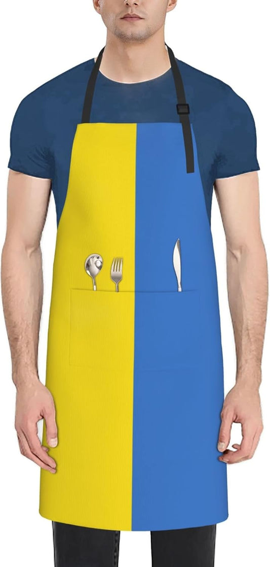 Ukrainian flag print Waterproof chef's apron with pocket apron for kitchen cooking baking barbecue and gardening