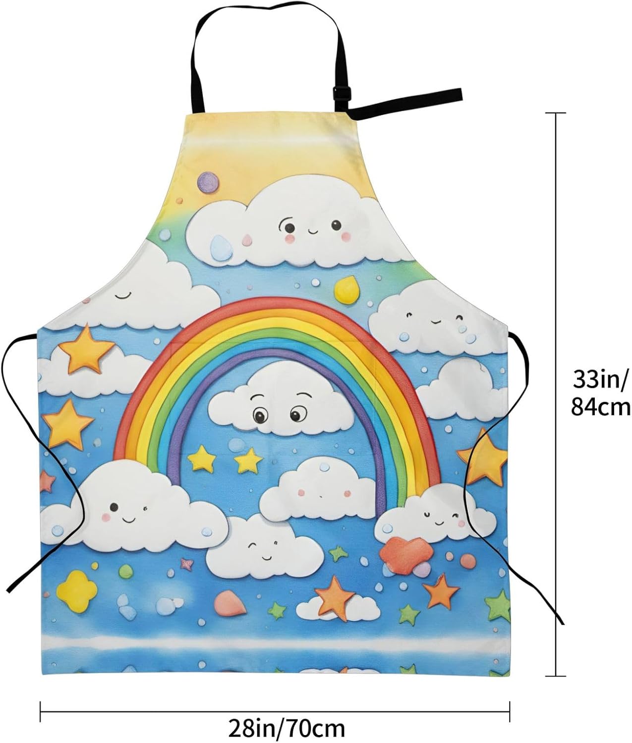 Rainbow Clouds Raindrop print Waterproof chef's apron with pocket apron for kitchen cooking baking barbecue and gardening