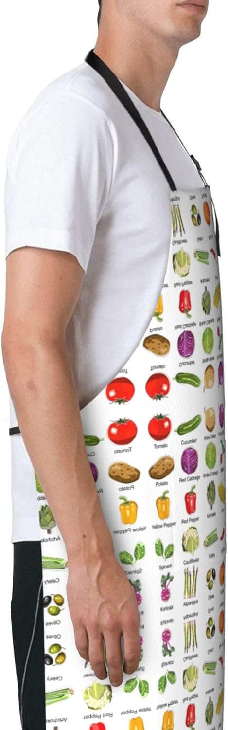 Introduction of various vegetables print Waterproof apron with pocket adjustable cooking apron for adult kitchen bibs to bake