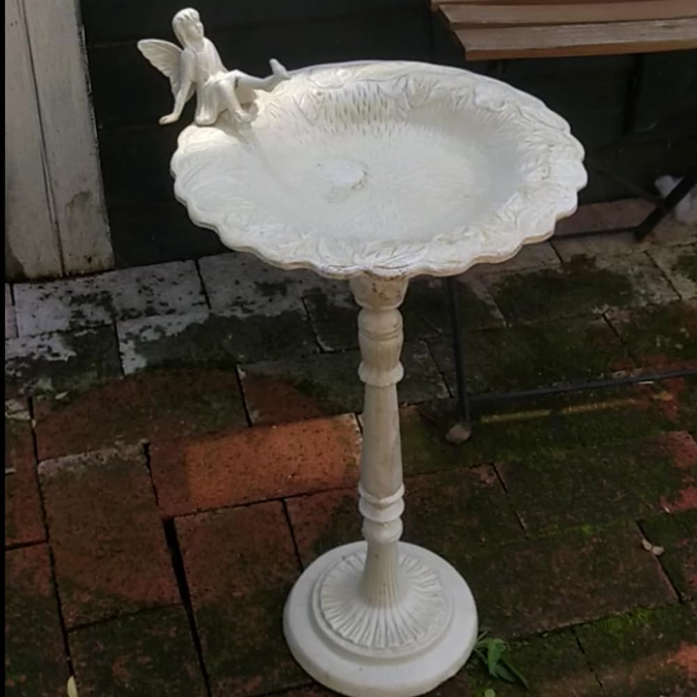 Heavy Duty Cast Iron Angel Bird Feeders,Rustic Garden Bird Baths for Outdoors 20.8" H (B-White)