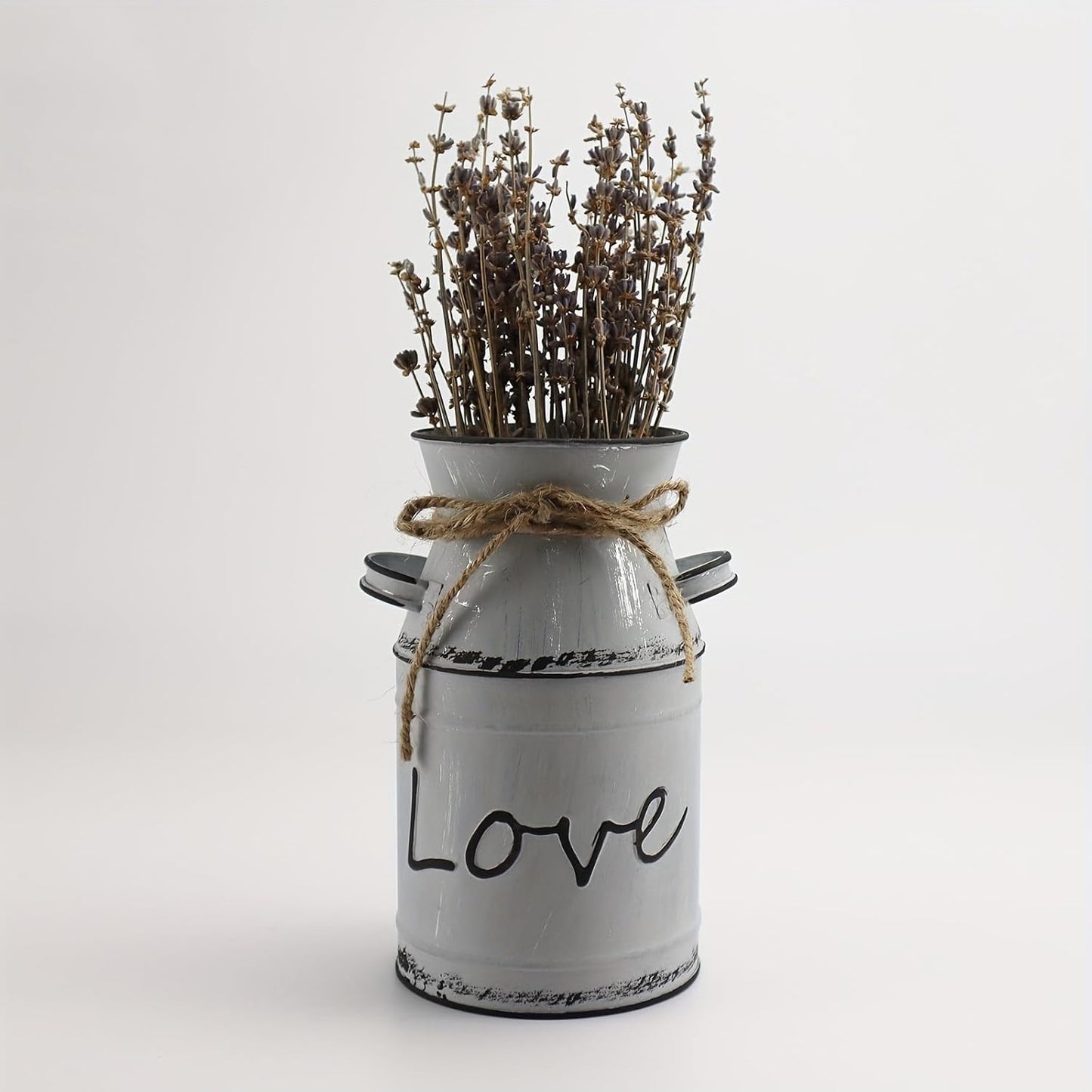 Love Pattern Vase Galvanized Antique Retro Milk Can Metal Planter Rustic Vintage Primitive Flower Holder Farmhouse Country Plant for Home Office Decor, 7.6” Gray
