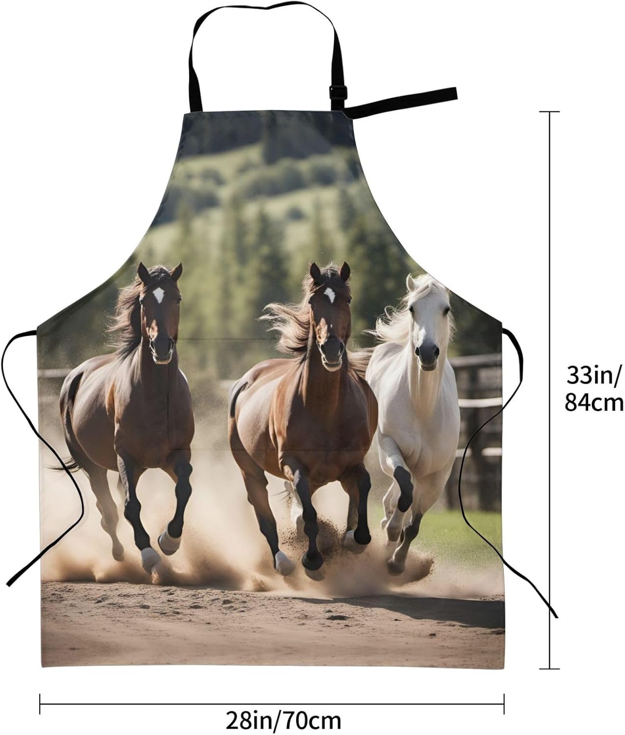 Three running horses print Waterproof chef's apron with pocket apron for kitchen cooking baking barbecue and gardening