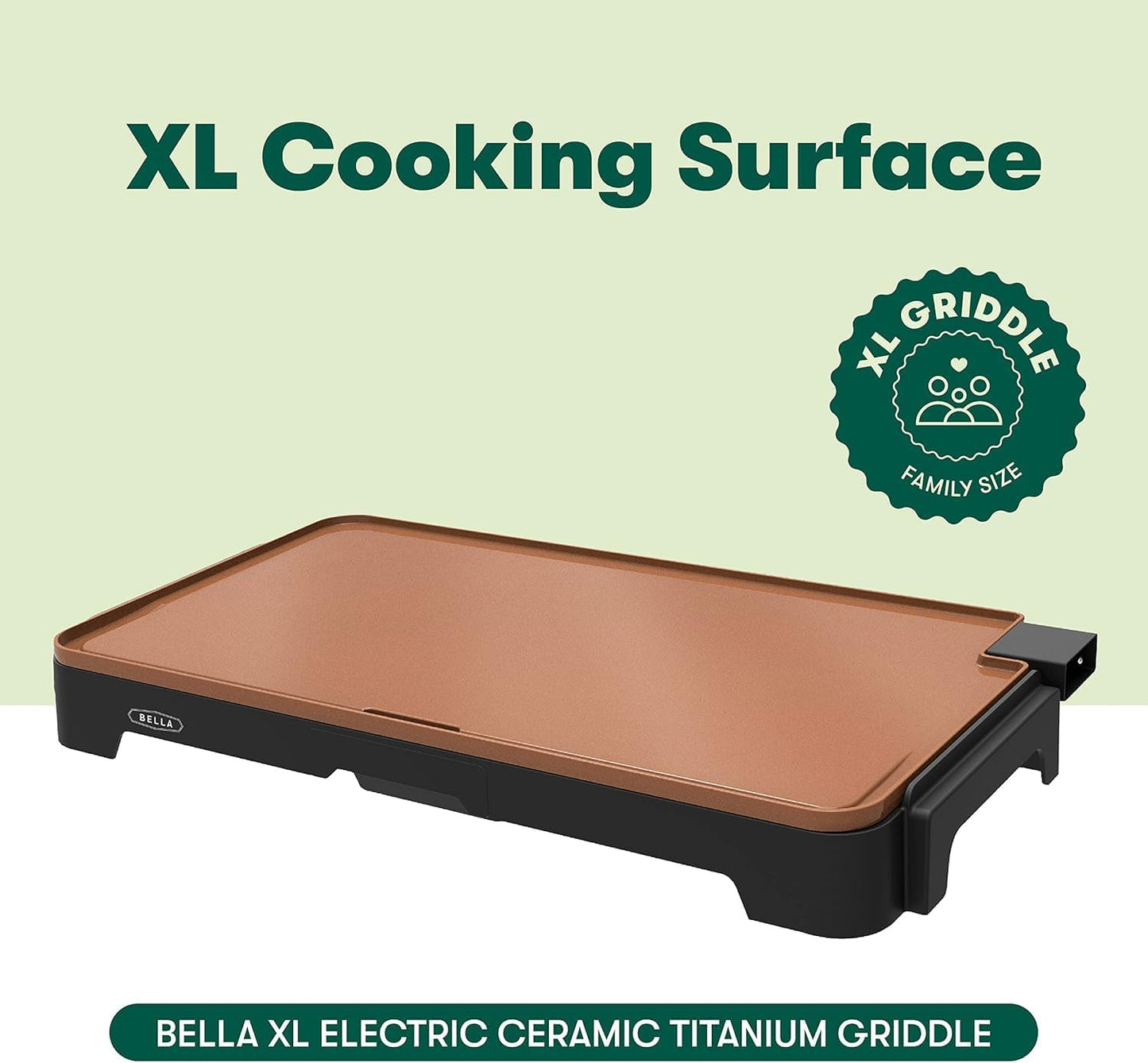 bella XL Electric Ceramic Titanium Griddle, Make 15 Eggs At Once, Heal