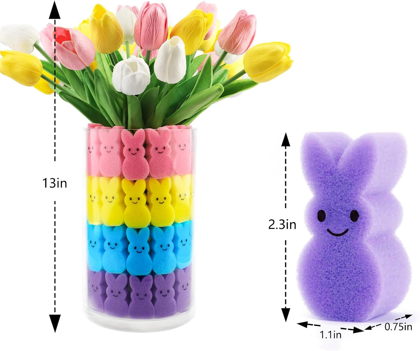 Easter Decorations Easter Decor 15pcs Artificial Tulips with 48pcs Bunnies Vase Filler Spring Decor Home Indoor Decoration Centerpieces for Tables