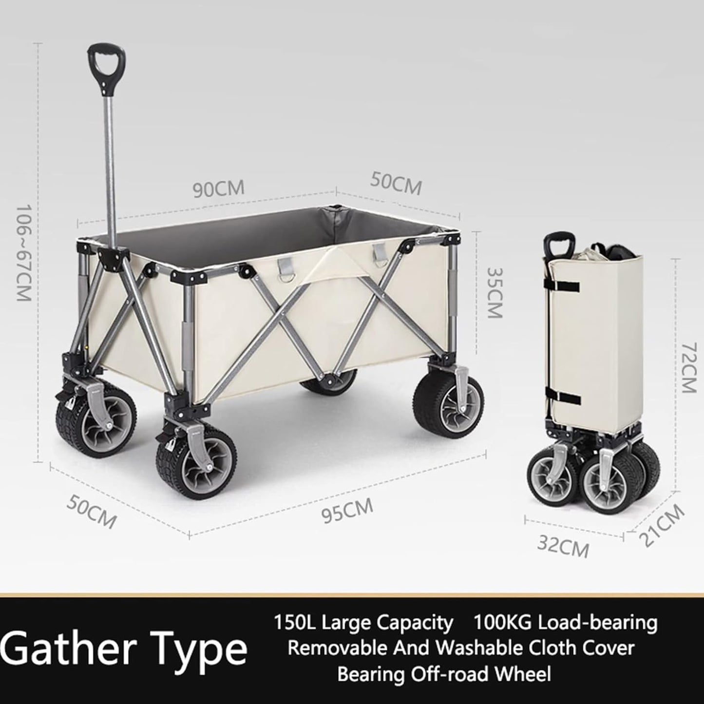 Outdoor Campitrolley,Portable Foldipicnic Heavy Duty Car,All Multi-Function Cargo Vehicle,Large Oxcloth Storage Cart，for Camping,Sports,Shopping/Beige/a
