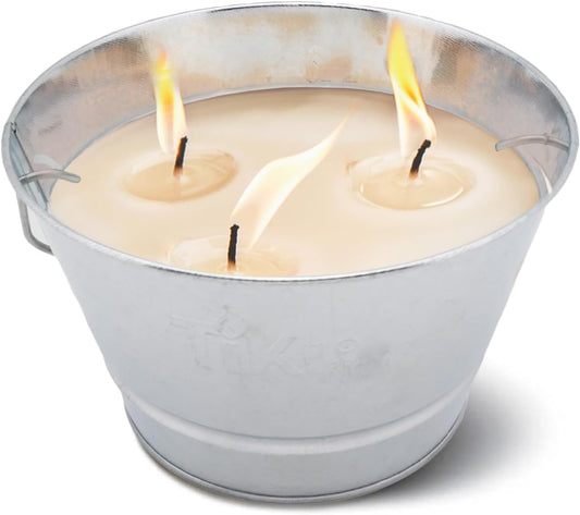 TIKI Citronella Candle 28-Ounce – Triple Wick Metal Bucket with Lid (Silver) – Long-Lasting Outdoor Candle for Patio, Deck, Garden, Backyard & Camping