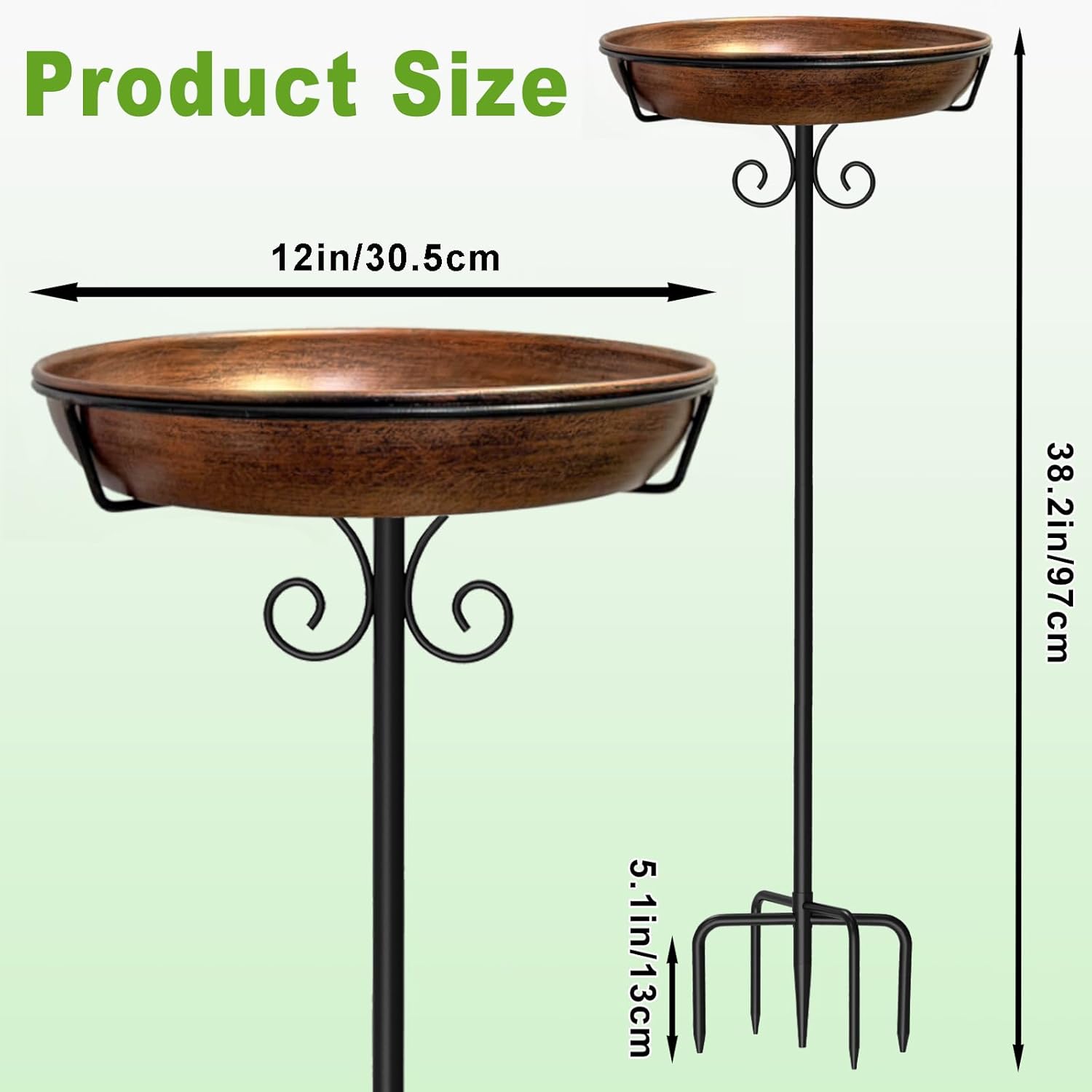 38In Freestanding Bird Bath for Outside, Detachable Birdbaths with Met