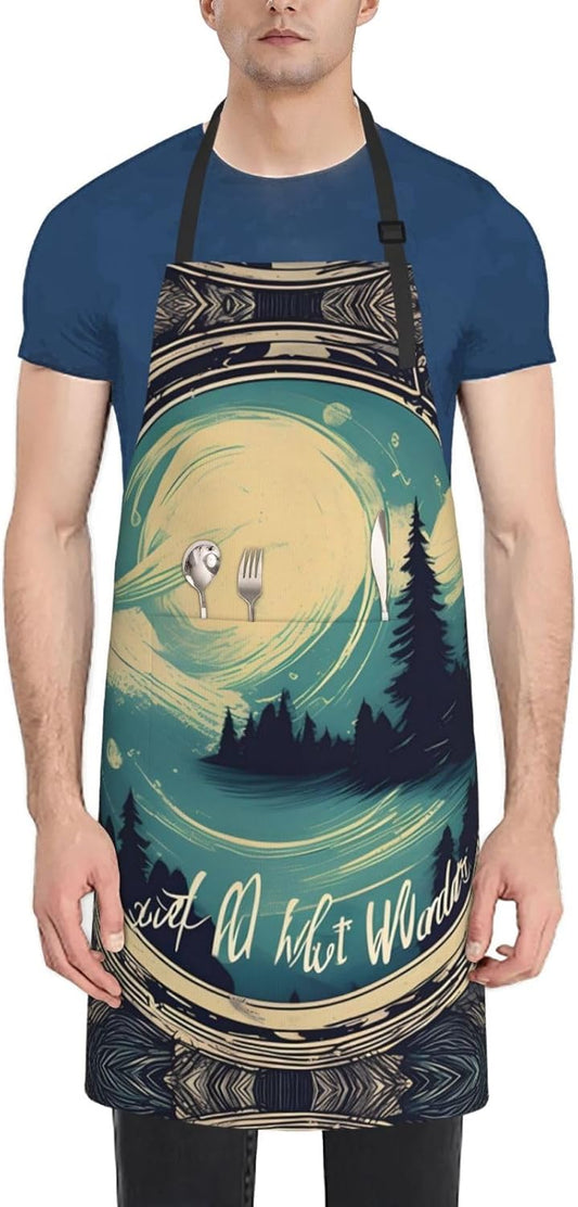 Not All Who Wander Are Lost 1 print Waterproof chef's apron with pocke