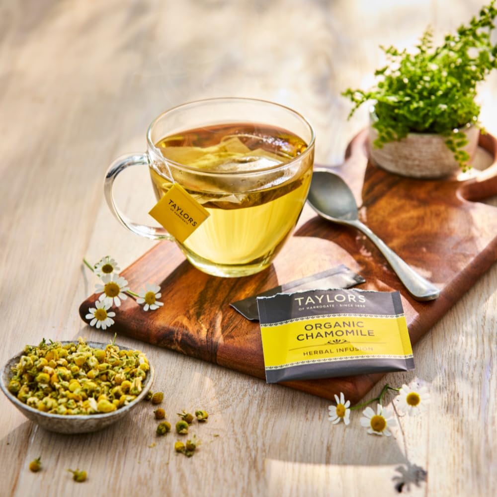 Taylors of Harrogate Organic Chamomile Herbal Tea, Individually Wrapped Bags, 20 Count (Pack of 1), Mellow, Silky & Soft, Caffeine-Free, Enjoy Hot or Iced, 20 Teabags
