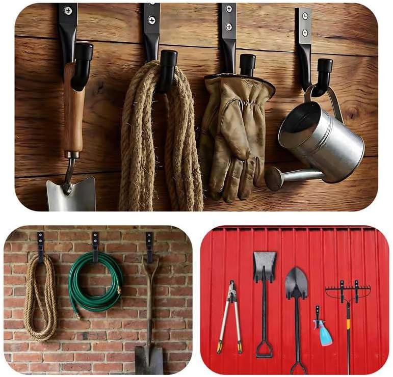 6-Pack Heavy Duty Metal Wall Hooks,Industrial Garage Storage Hooks Large Utility Hook Garage Organizer, J Hooks,Garden Tools, Bicycles/Ladder Outdoor Use