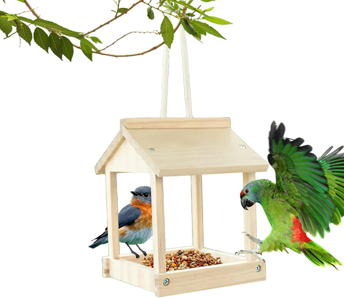 Bird Feeder, Wooden Weather-Resistant Outdoor Feeding House, Squirrel-Proof Design for Backyard Garden, Durable Timber Construction, Wildlife-Friendly Birdhouse for Finches, Sparrows, Chickadees