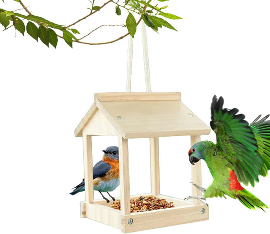 Bird Feeder, Wooden Weather-Resistant Outdoor Feeding House, Squirrel-Proof Design for Backyard Garden, Durable Timber Construction, Wildlife-Friendly Birdhouse for Finches, Sparrows, Chickadees