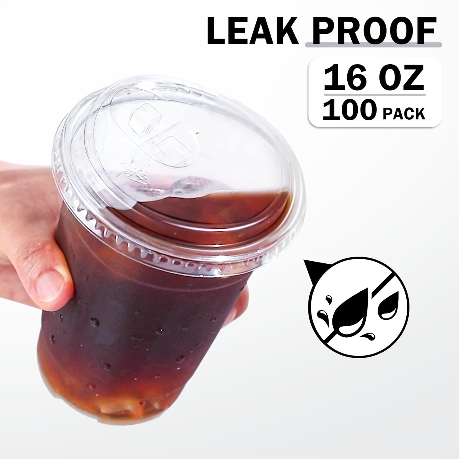 100 Pack 16 oz Clear Plastic Cups with Lids, Disposable Iced Coffee Cu