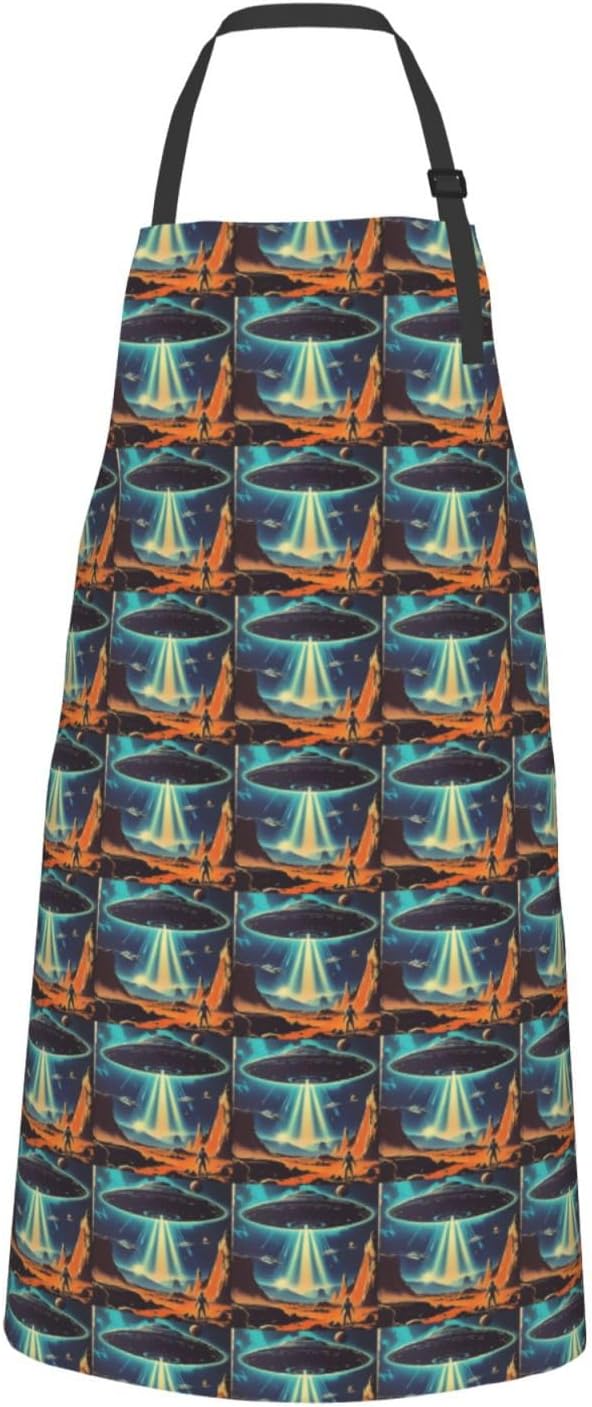YANYU Universe Planet Print 28x33 In Kitchen Apron Stylish Chef Apron with Pockets for Cooking Baking Painting