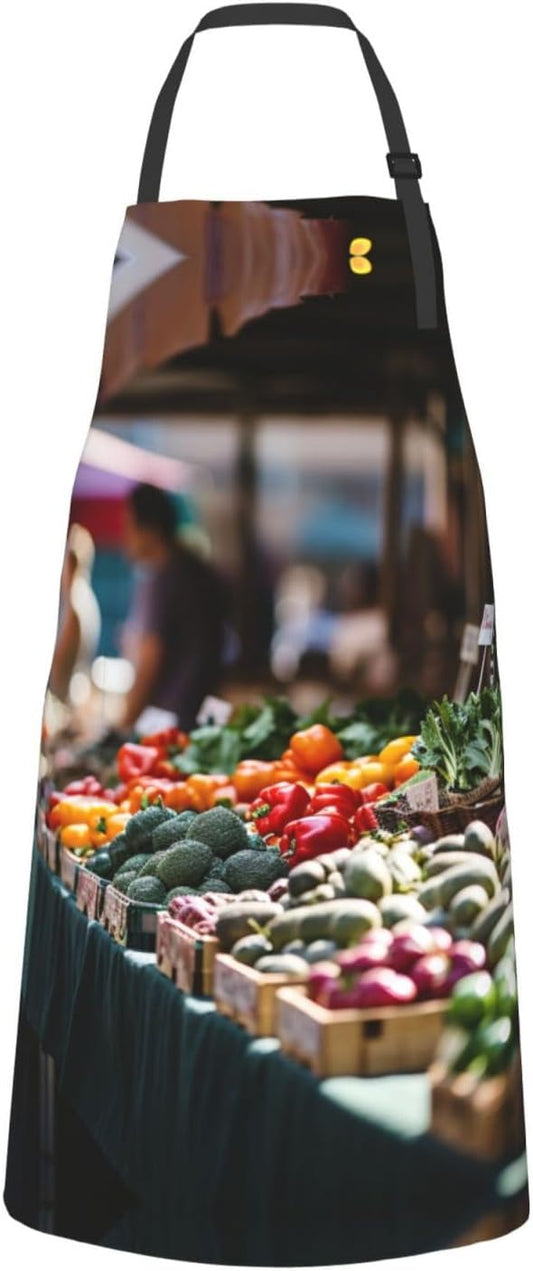 rainbow vegetable and fruit print Waterproof apron with pocket adjustable cooking apron for adult kitchen bibs to bake