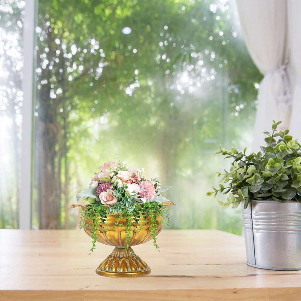 2Pcs Gold Urn Vase for Centerpieces: 3.9in Vintage Compote Bowl Vase - Metal Planter for Wedding Table Decoration