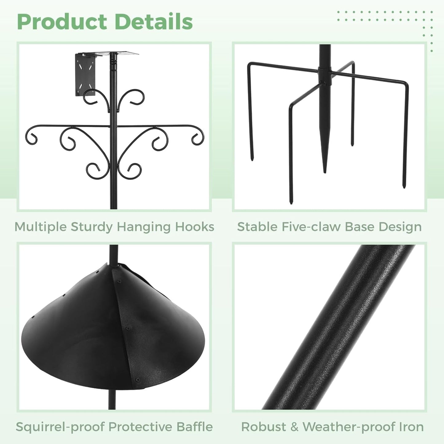 92 in Bird Feeder Pole, Squirrel-Proof Shepherd Hooks, Heavy-Duty Bird Feeding Station with Water Bowl & Mesh Tray, Adjustable Tall Feeder Stand for Plants, Lanterns