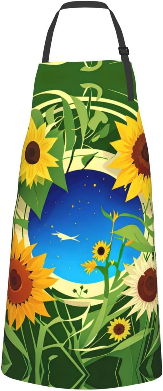 Sunflower Pattern print Waterproof chef's apron with pocket apron for kitchen cooking baking barbecue and gardening