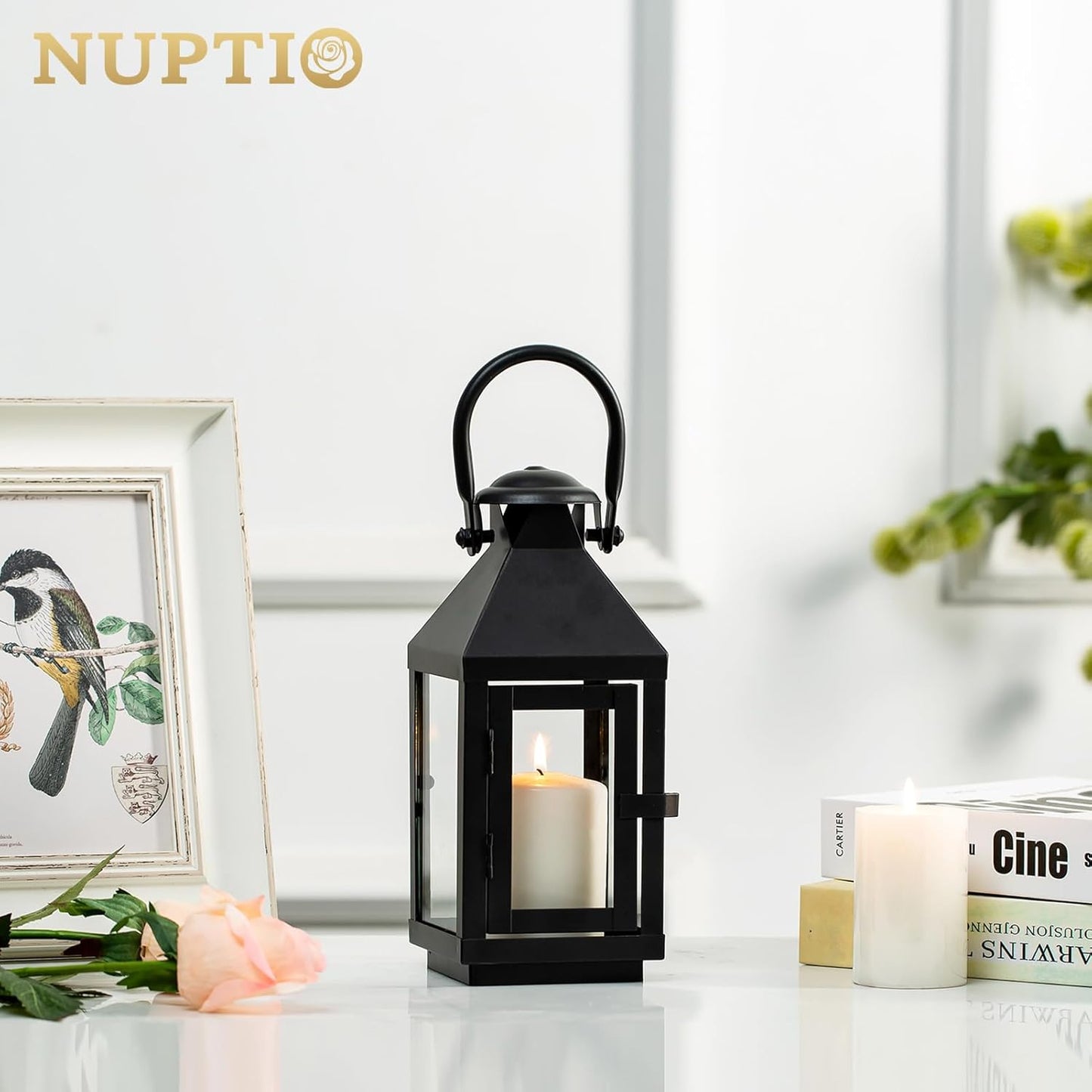 Nuptio Garden Lanterns for Pillar Candles Tall Vintage Style Metal Can