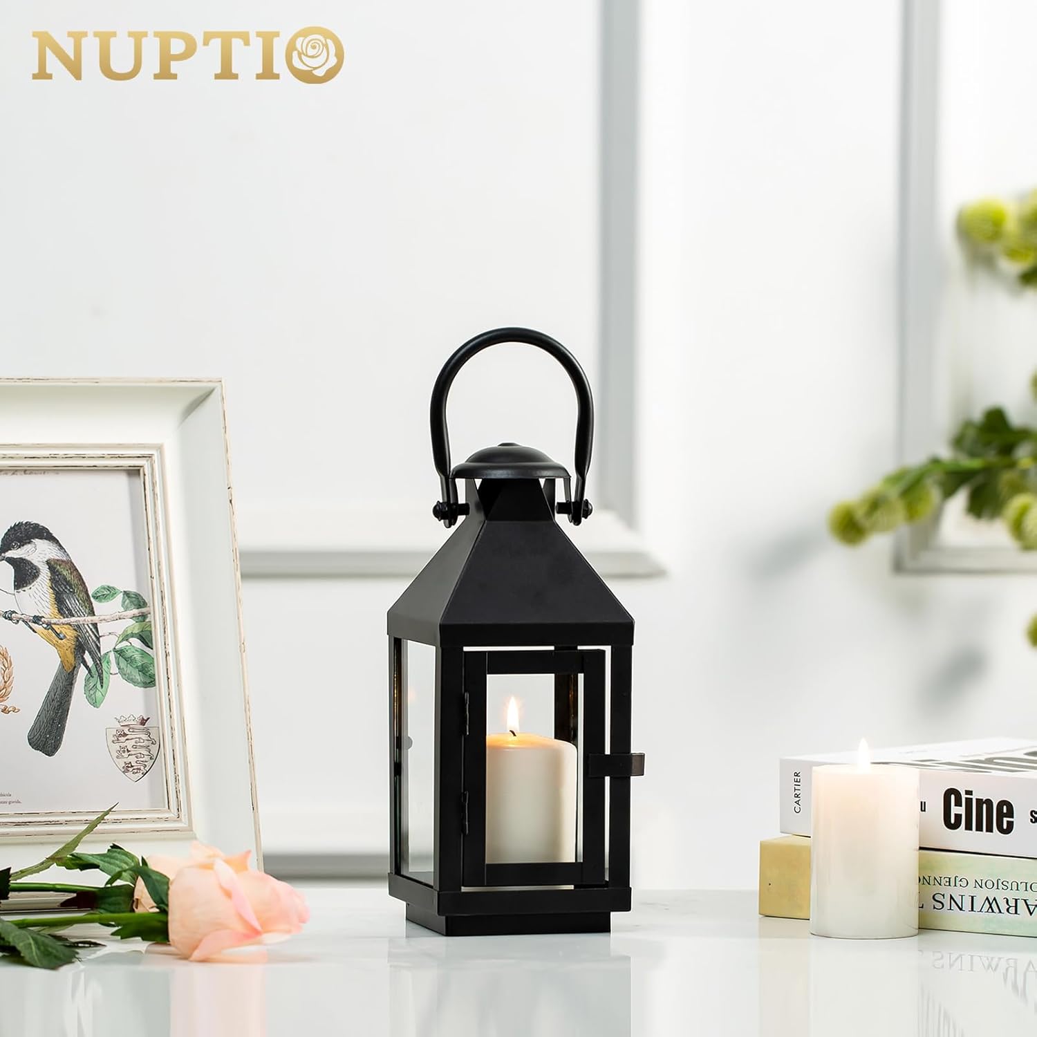 Nuptio Garden Lanterns for Pillar Candles Tall Vintage Style Metal Can
