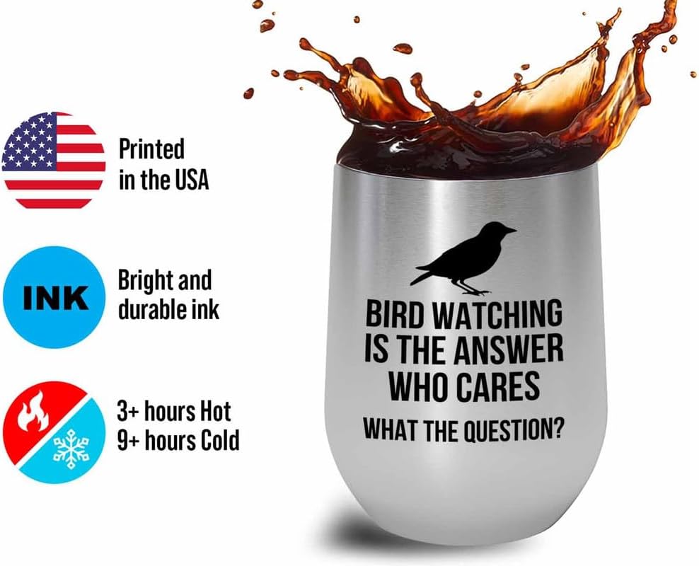 Birding Silver Edition Wine Tumbler 12oz - Bird watching is - Bird Feeder Backyard Birdwatcher Gifts Birding Bird Lover