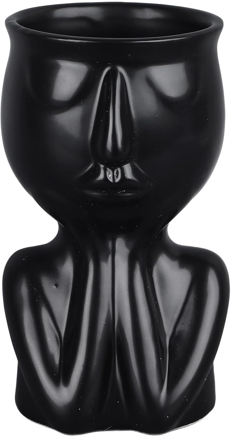 Pilipane Ceramic Face Planter Pot Nordic Style Modern Innovative Face Succulent Planter Pot for Home Office Hotel Desktop Ornaments (Black)