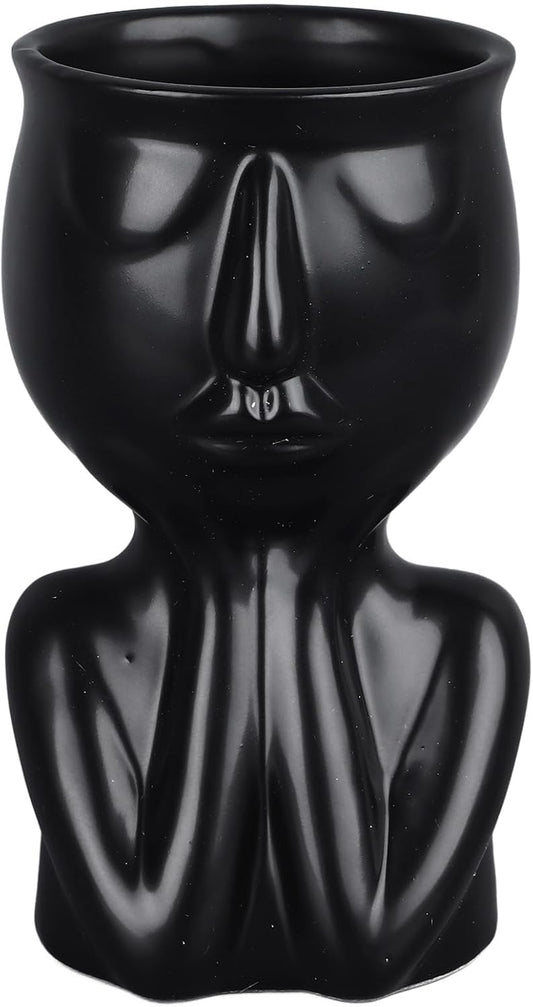 Pilipane Ceramic Face Planter Pot Nordic Style Modern Innovative Face Succulent Planter Pot for Home Office Hotel Desktop Ornaments (Black)