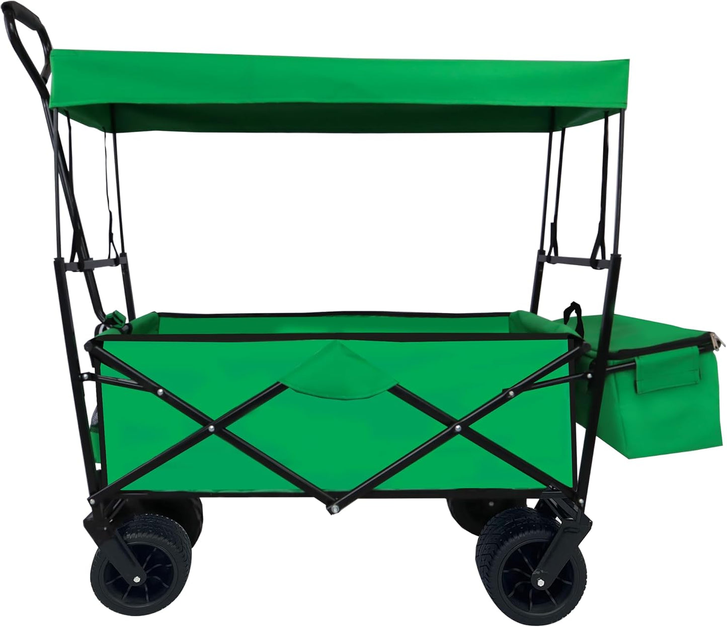 Outdoor Garden Park Wagon with Canopy and Pockets, Foldable Portable U