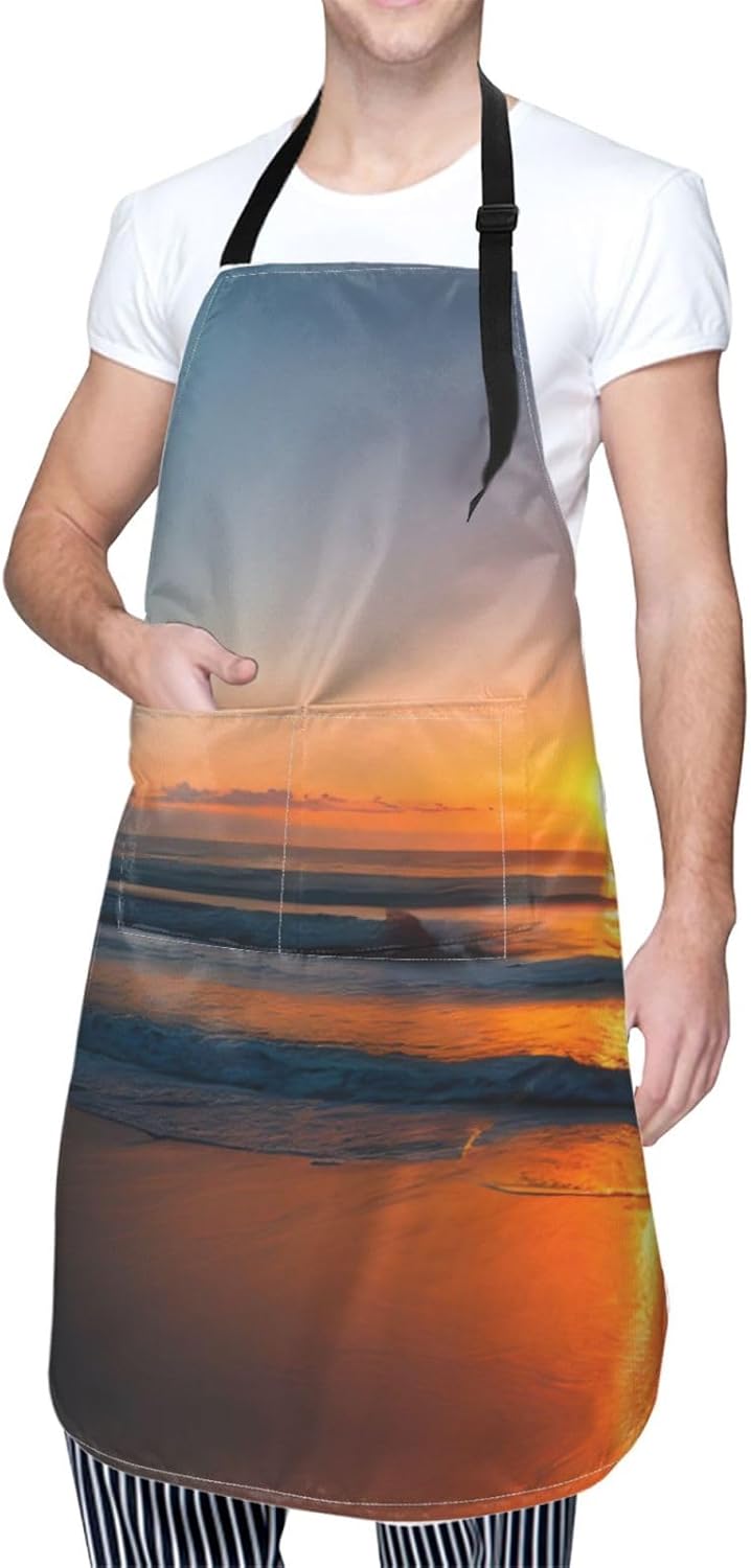 Beautiful Sunrise Ocean print Waterproof chef's apron with pocket apro