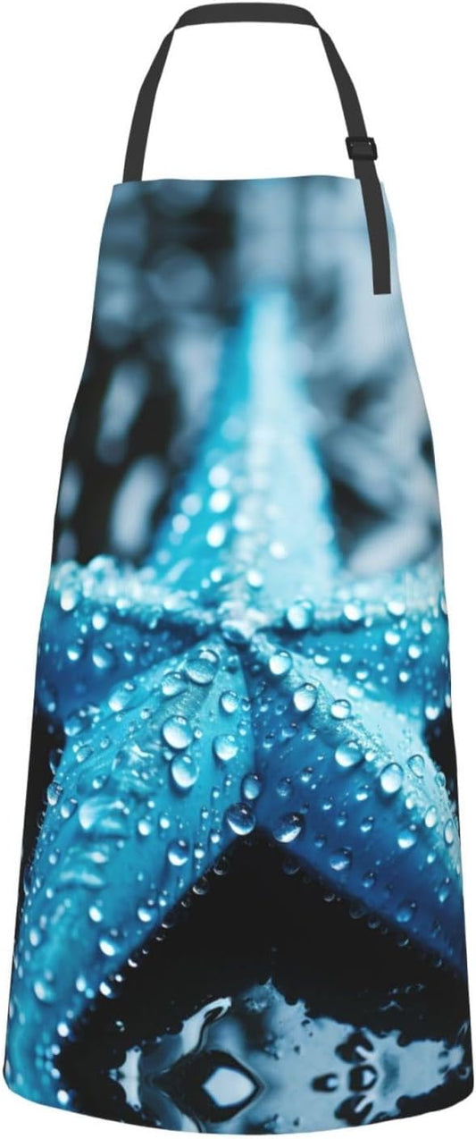 Umbrellas Starfish print Waterproof apron with pocket adjustable cooking apron for adult kitchen bibs to bake