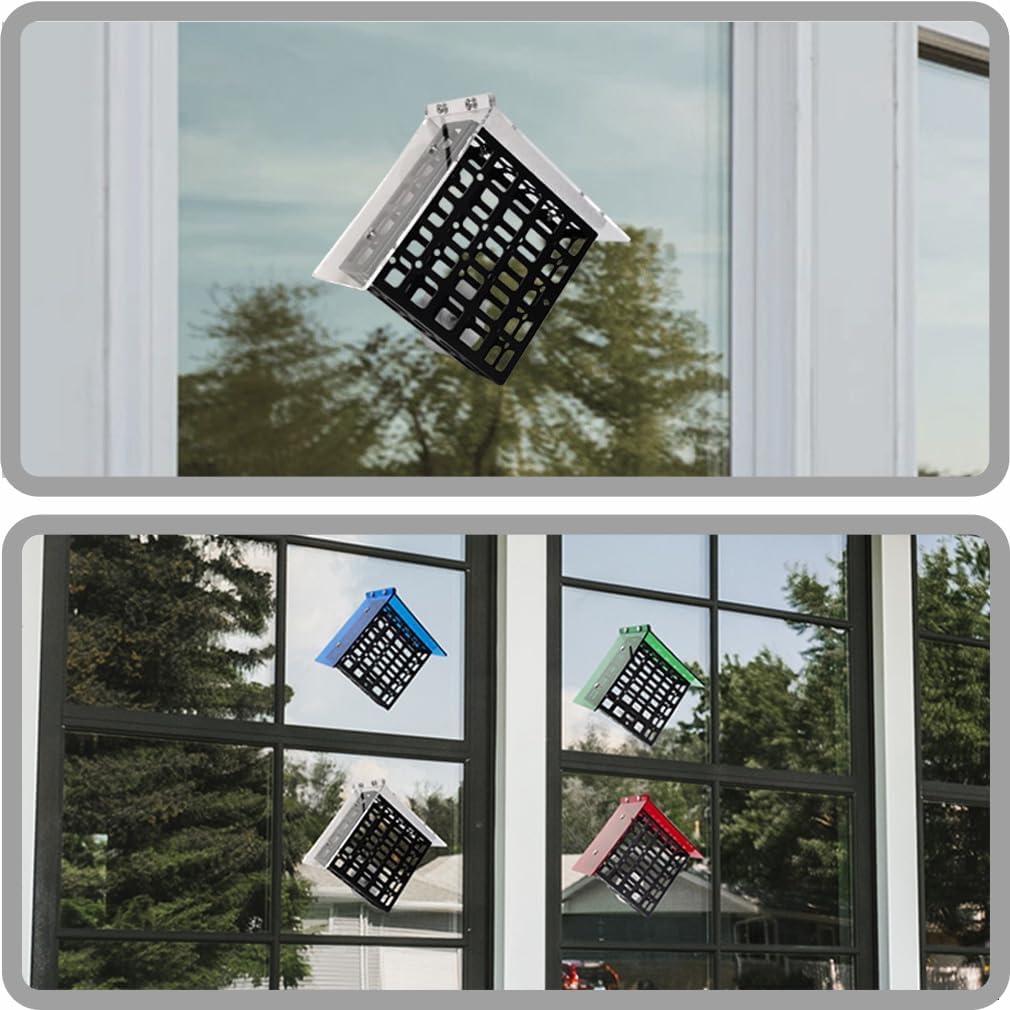 Suet Cage Bird Feeder for Outdoors - Hanging Outside or on Window - Easy DIY Assembly with Clear Roof Rain Proof - Basket for Woodpecker, Chickadee, Nuthatch