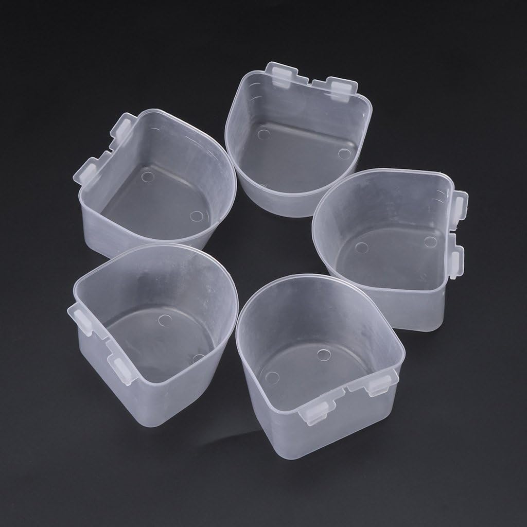 5 Pieces Bird Feeding Cups Plastic Bowls Cage Hanging Dish for Finch C