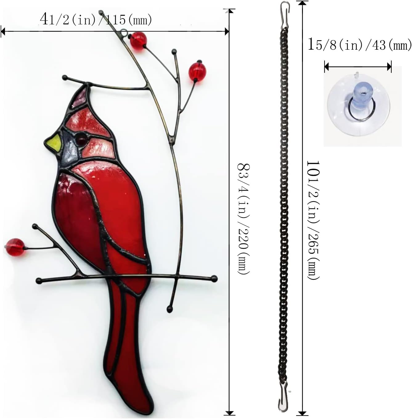 Stained Glass Cardinal Bird Window Hanging Sun Catcher Home Decoration
