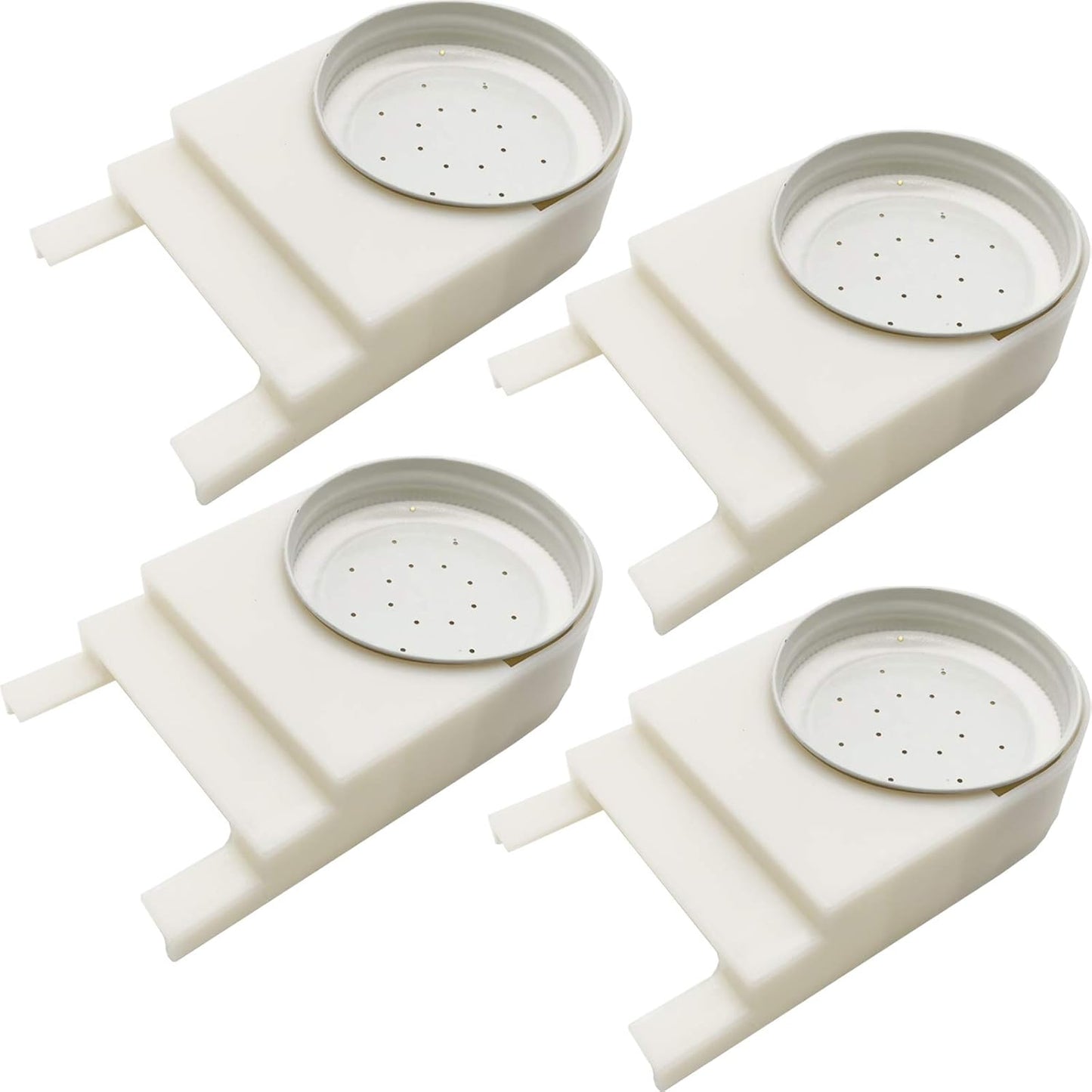 TIHOOD 4 Pack White Beehive Entrance Feeder with Lids, Easy Water Injection, Extended Tray, Sturdy Plastic, Fits Most Small Mouth Canning Feeder and Waterer