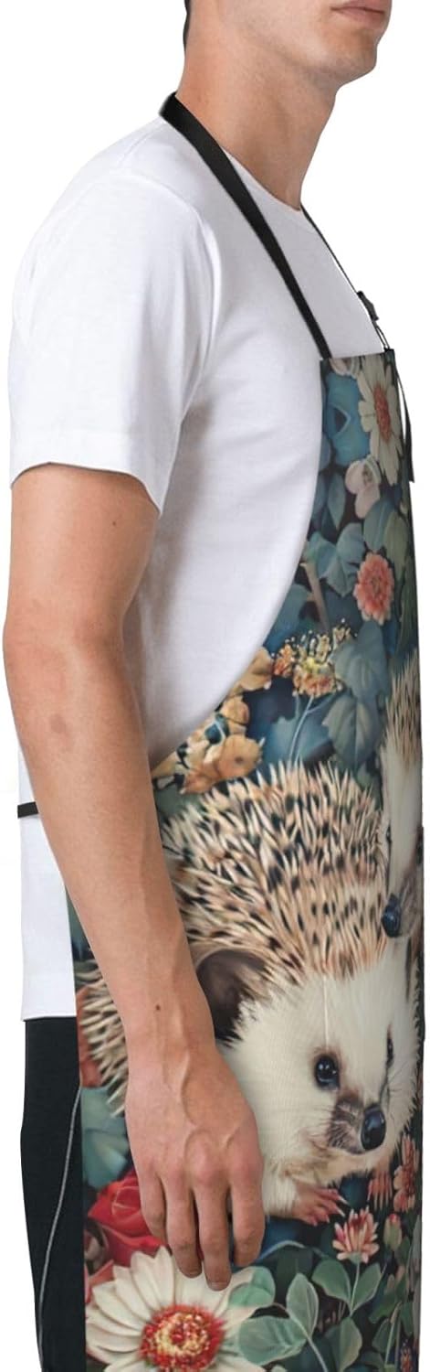 Floral Hedgehogs Print Laundry apron 28x33 In Waterproof Kitchen Apron