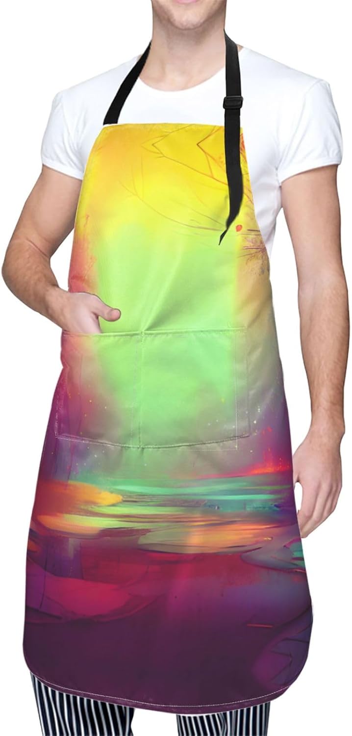 Dream colorful print Waterproof chef's apron with pocket apron for kitchen cooking baking barbecue and gardening