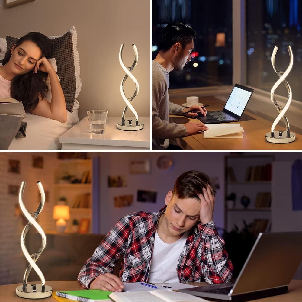 LED Modern Table Lamp, Stepless Dimmable Spiral Table Lamps for Bedroo