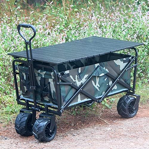 Portable Camping Cart,Outdoor Folding Utility Wagon Outdoor Garden Utility Trolley Heavy Duty Folding Wagon Cart with Table Top and Storage Basket Portable Camping Cart Load-Bear