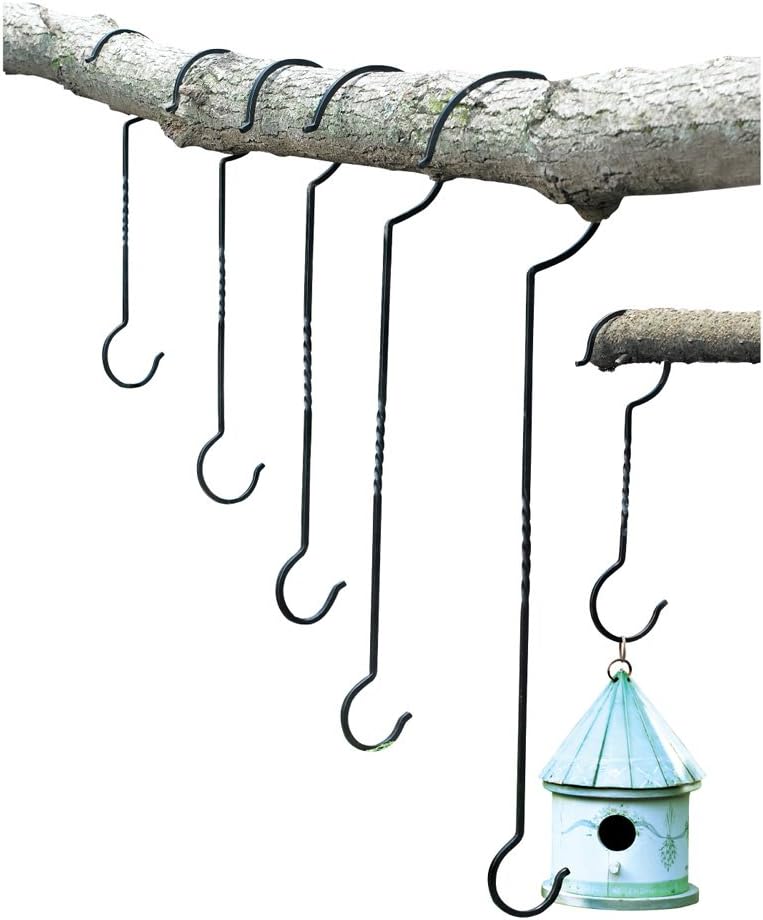 Collections Etc Outdoor Plant Hanging Hooks - Set of 6 - for Baskets, Bird Feeders, Wind Chimes, Garden Ornaments