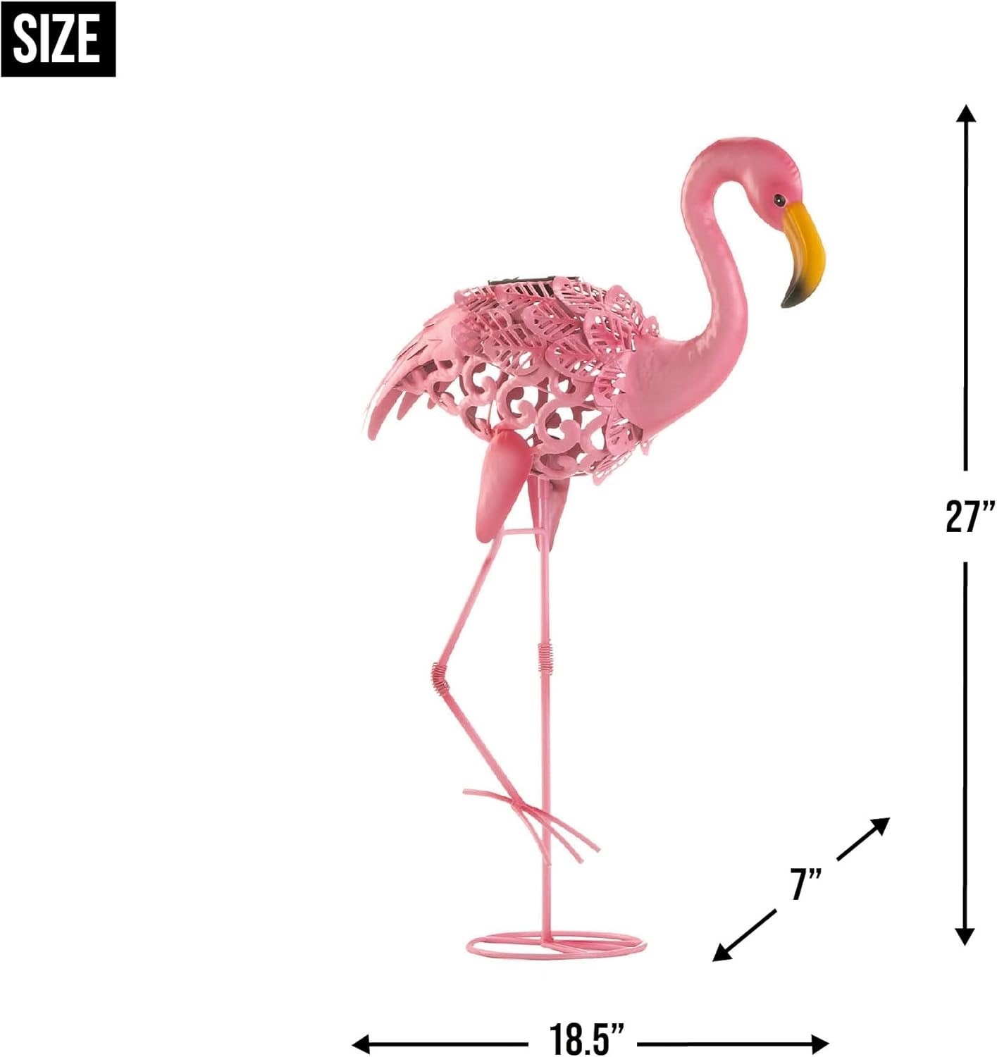 Zingz & Thingz Durable Iron Outdoor Décor Flamingo Solar Garden Stake, 18.5x7x27, Leaning